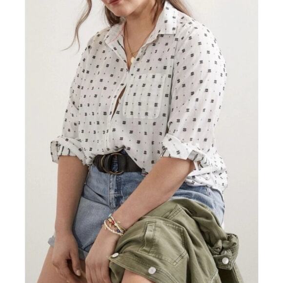 Maeve X Anthropologie White Embroidered Button Front Lightweight Shirt Size 10 - Picture 1 of 15